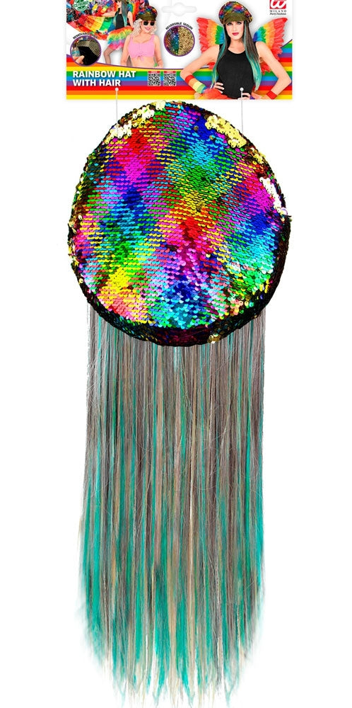 Rainbow Rocker Paillettenmütze mit Haarteil For Discount